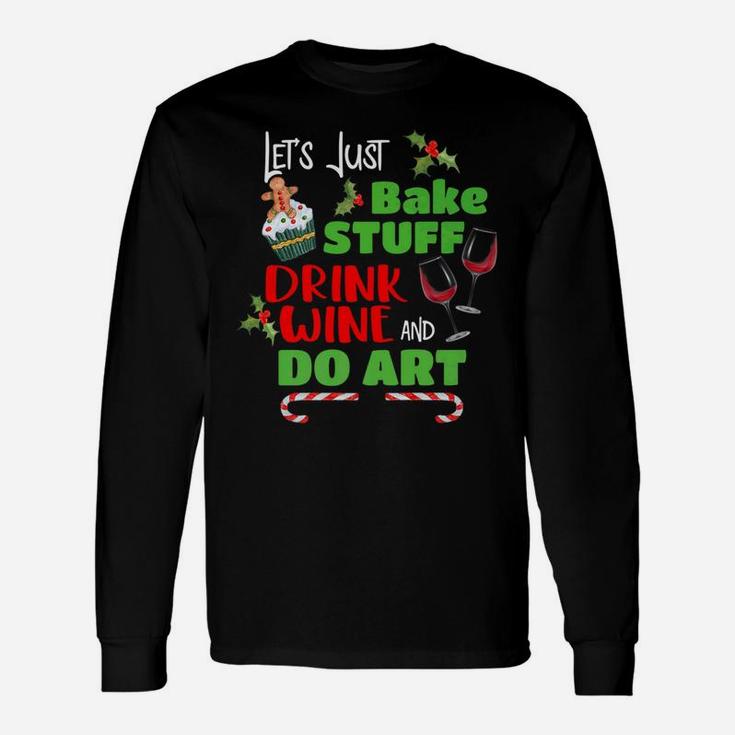 Christmas Artist Art Wine Baking Holiday Pajamas Long Sleeve T-Shirt