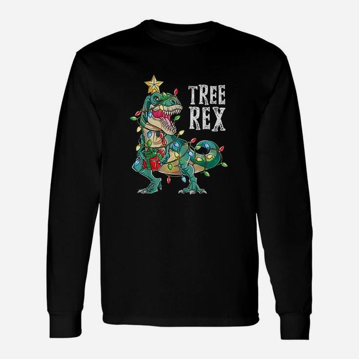 Christmas Dinosaur Tree Rex Pajamas Men Boys Xmas Long Sleeve T-Shirt