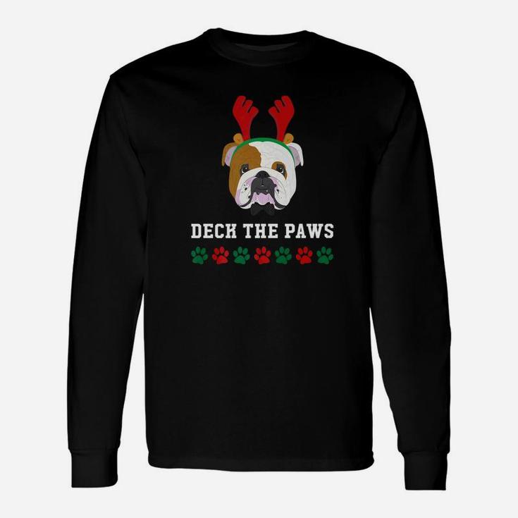 Christmas Dog English Bulldog Deck The Paws Long Sleeve T-Shirt