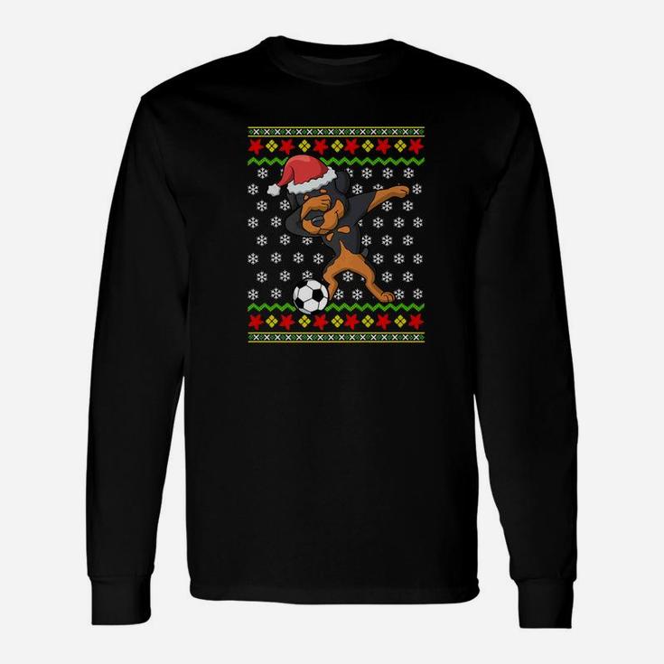 Christmas Shirt Dabbing Rottweiler Dog Soccer Long Sleeve T-Shirt