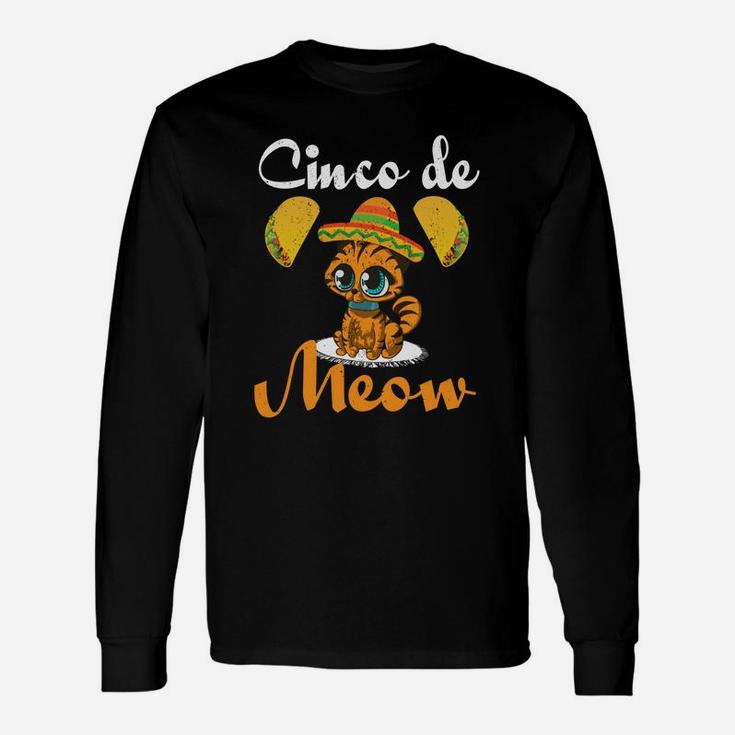 Cinco De Mayo Cinco De Meow Cat Taco Sombrero Long Sleeve T-Shirt