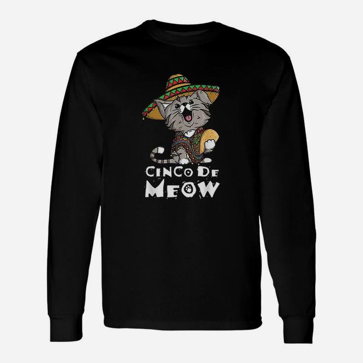 Cinco De Meow With Smiling Cat Taco And Sombrero Long Sleeve T-Shirt