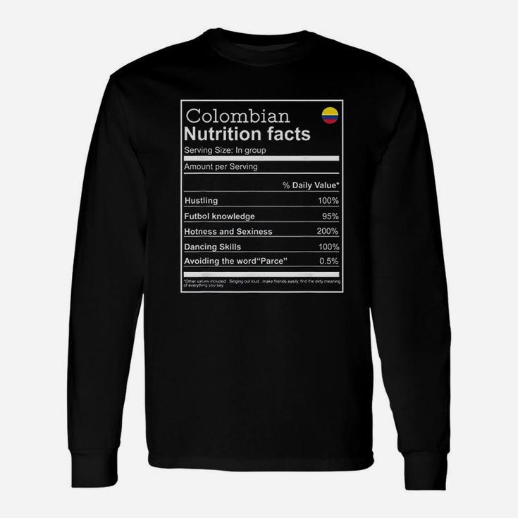 Colombian Nutrition Facts Cool Graphic Long Sleeve T-Shirt