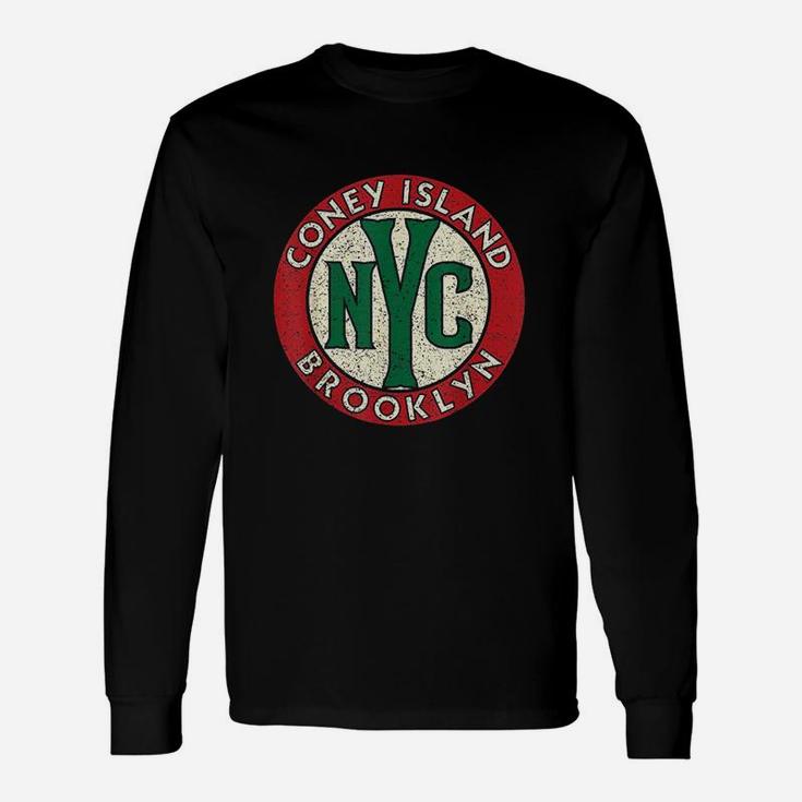 Coney Island Brooklyn Nyc Vintage Road Sign Distressed Print Long Sleeve T-Shirt