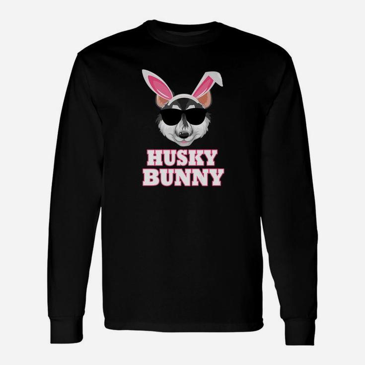 Cool Glasses Huskys Bunny Rabbit Dog Happy Easter Long Sleeve T-Shirt