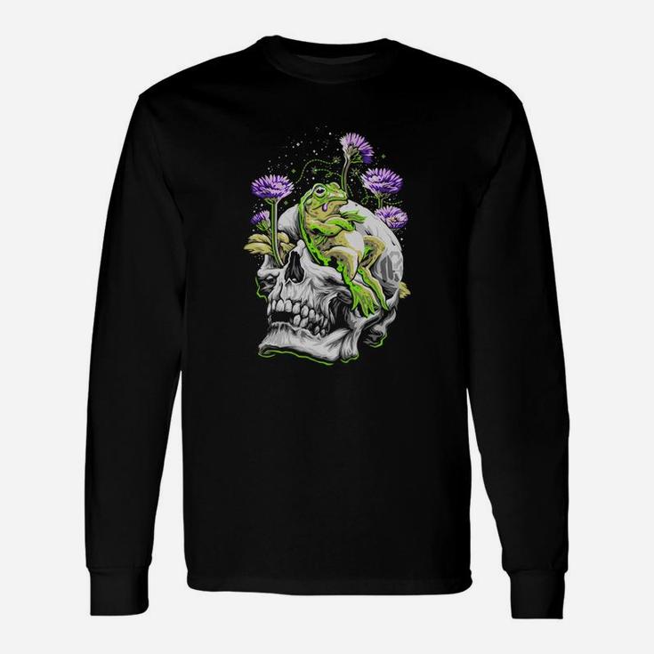 Cool Space Skull Frog Flower Long Sleeve T-Shirt