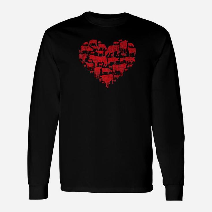 Cow Heart Vintage Valentines Day Girls Boys Long Sleeve T-Shirt
