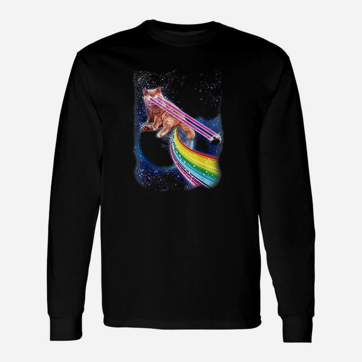 Crazy Space Cat With Eye Lasers And Rainbow Farts Long Sleeve T-Shirt