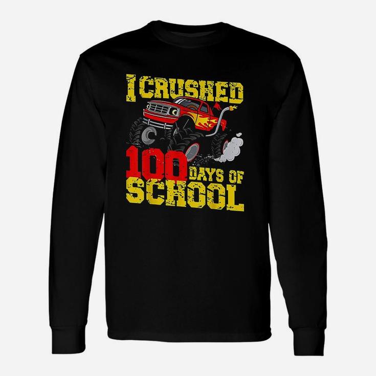 I Crushed 100 Days Of School Monster Truck Teacher Boys Long Sleeve T-Shirt