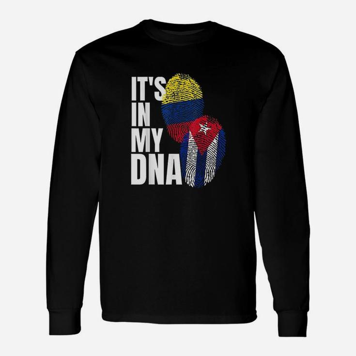 Cuban And Colombian Dna Mix Flag Heritage Long Sleeve T-Shirt