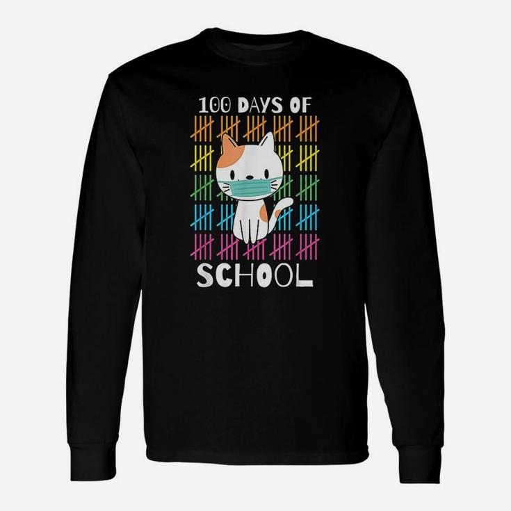 Cute 100 Days Of School Cat Virtual Teacher Long Sleeve T-Shirt