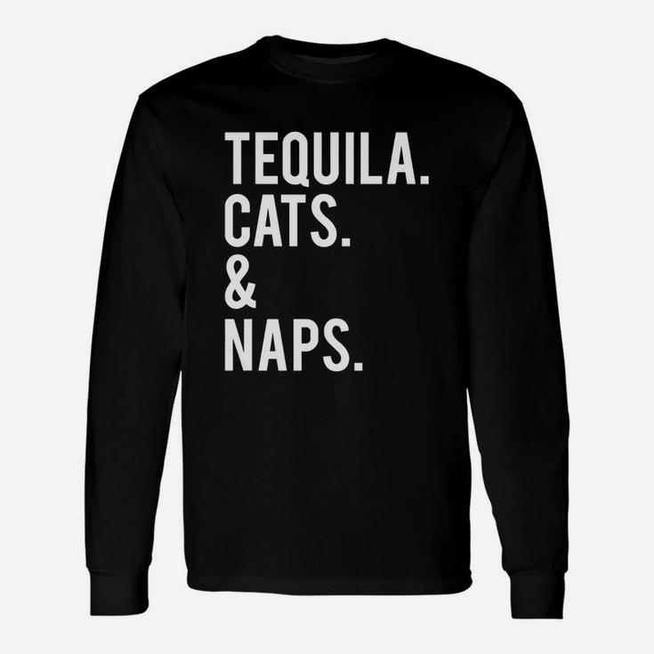 Cute Tequila Cats And Naps Slogan T-shirt Long Sleeve T-Shirt