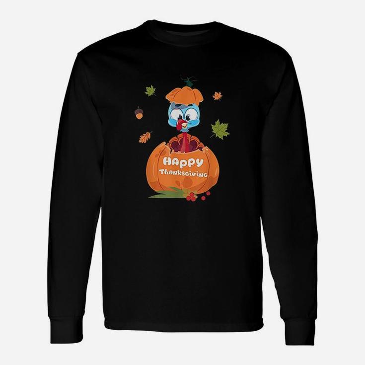Cute Turkey Pilgrim In Pumpkin Thanksgiving Long Sleeve T-Shirt
