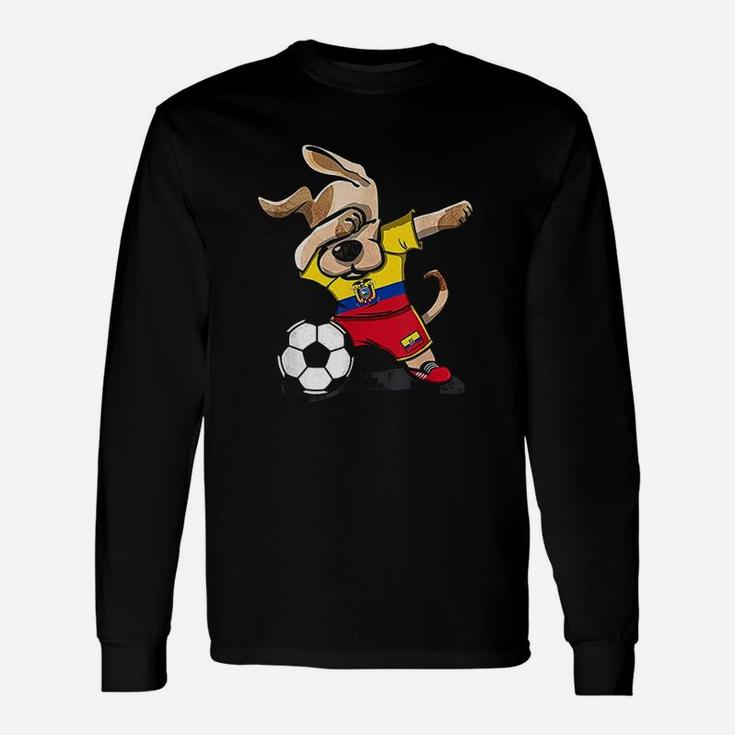 Dabbing Dog Ecuador Soccer Ecuadorean Flag Football Lovers Long Sleeve T-Shirt