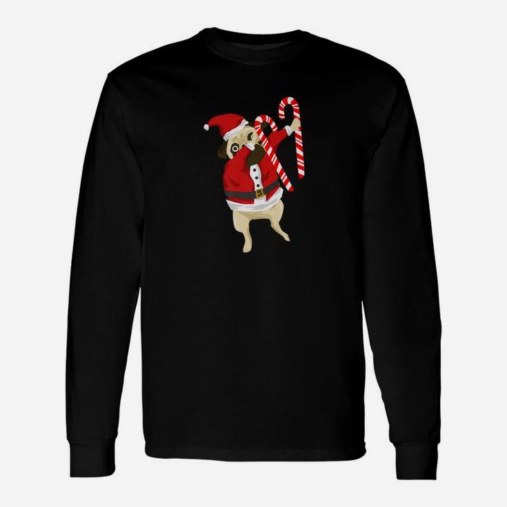 Dabbing Pug Dog Christmas Santa Candy Canes Long Sleeve T-Shirt