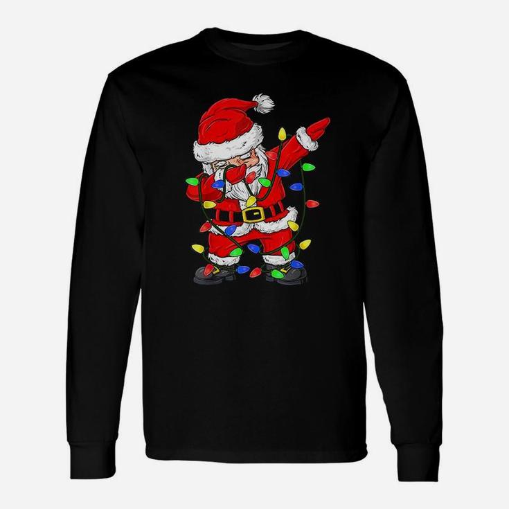 Dabbing Santa Claus Christmas Tree Lights Long Sleeve T Shirt Seseable CA