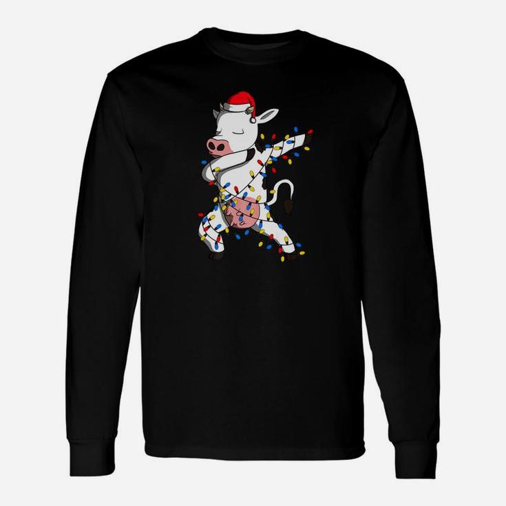 Dabbing Santa Claus Cow Christmas Tree Long Sleeve T-Shirt