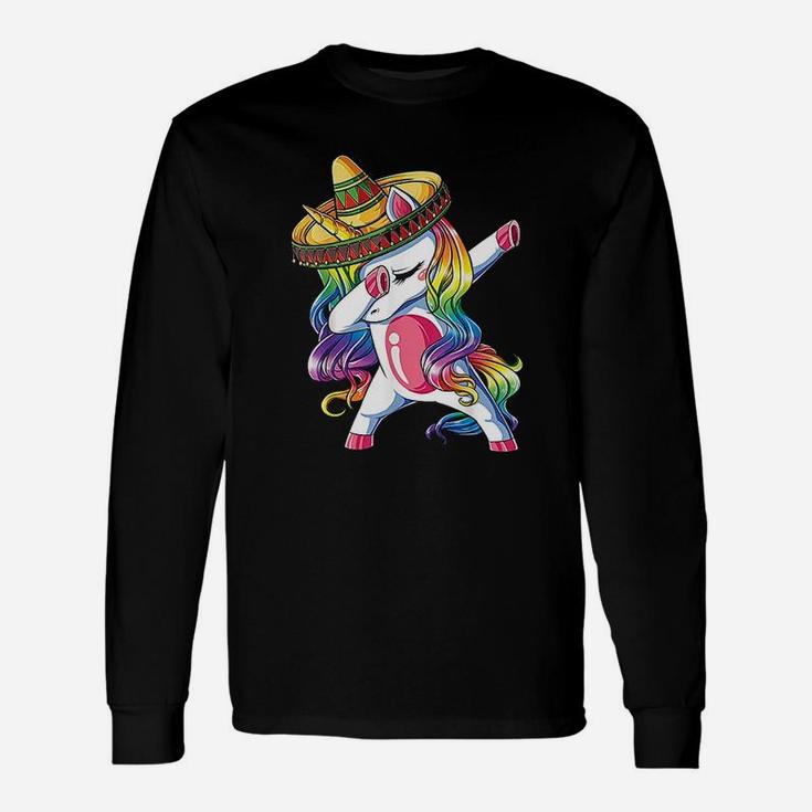 Dabbing Unicorn Cinco De Mayo Women Rainbow Sombrero Long Sleeve T-Shirt