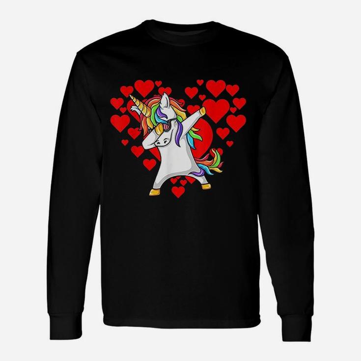 Dabbing Unicorn Hearts Valentines Day Dab Long Sleeve T-Shirt
