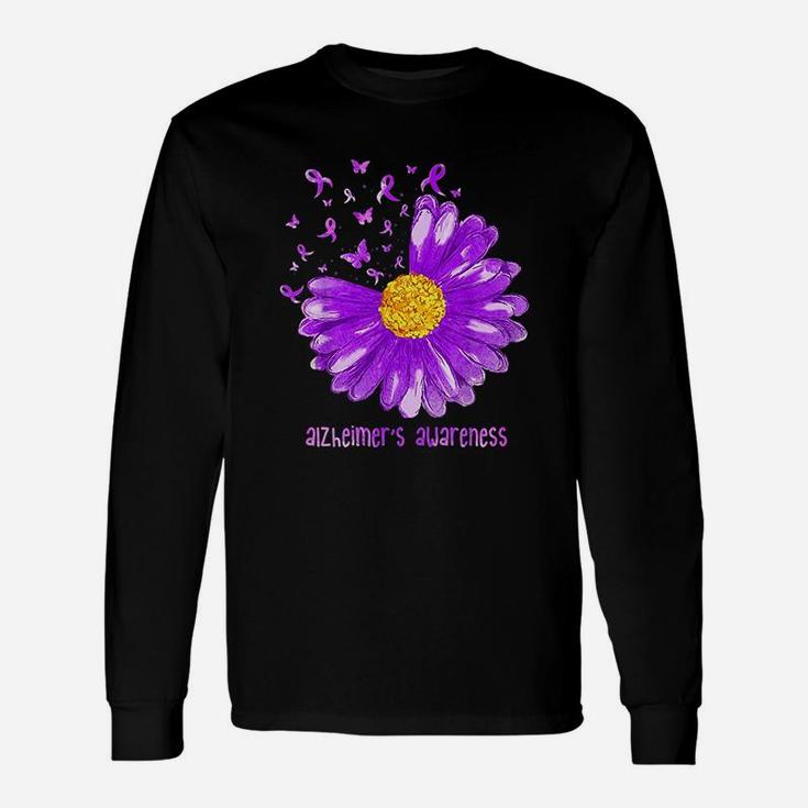 Daisy Butterfly Purple Ribbon Alzheimer's Awareness Long Sleeve T-Shirt