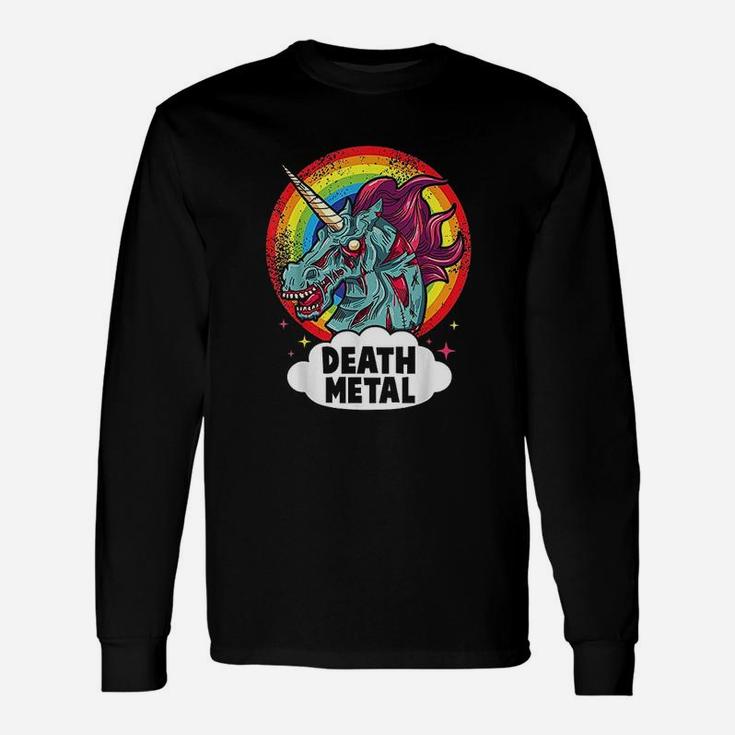 Death Metal Unicorn Rainbow Rocker Emo Zombie Long Sleeve T-Shirt
