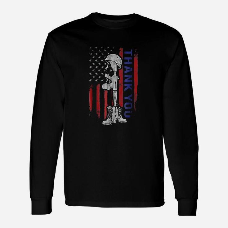 Distressed Memorial Day Flag Military Boots Long Sleeve T-Shirt