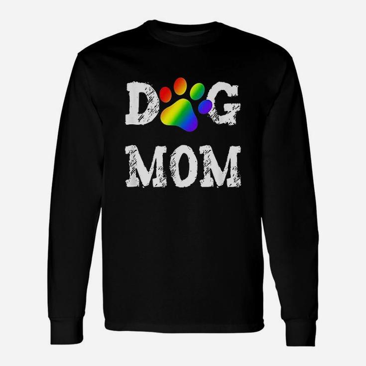 Dog Mom Dog Lover Rainbow Puppy Paw Long Sleeve T-Shirt