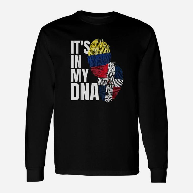 Dominican And Colombian Mix Dna Flag Heritage Long Sleeve T-Shirt