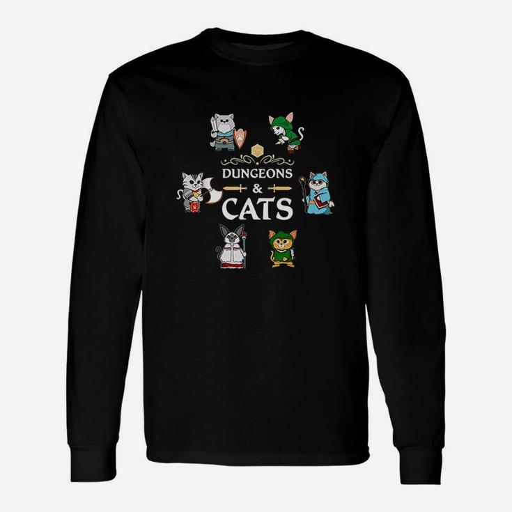 Dungeons And Cats Rpg D20 Fantasy Roleplaying Gamers Long Sleeve T-Shirt