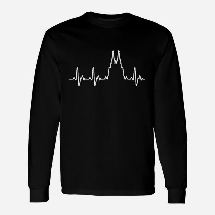 EKG Bergsilhouette Schwarzes Langarmshirts für Herren, Naturverbundenes Design