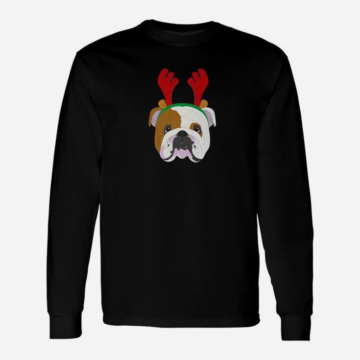 English Bulldog Reindeer Christmas Dog Lover Long Sleeve T-Shirt