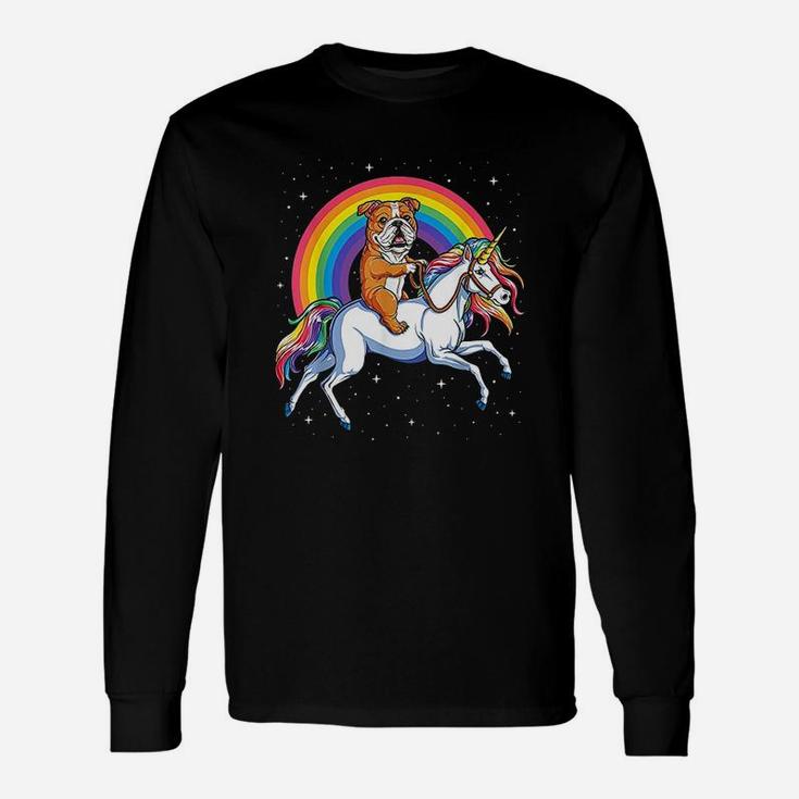 English Bulldog Unicorn Girls Space Galaxy Rainbow Long Sleeve T-Shirt