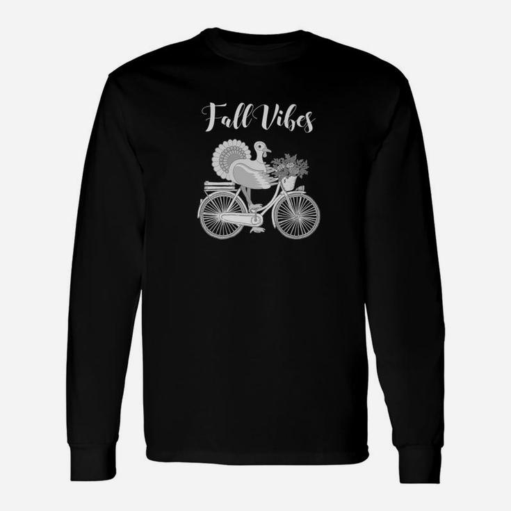 Fall Vibes Retro Thanksgiving Turkey Bicycle Vintage Long Sleeve T-Shirt