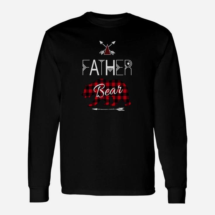 Father Bear Shirt Buffalo Plaid Camping Gear Long Sleeve T-Shirt