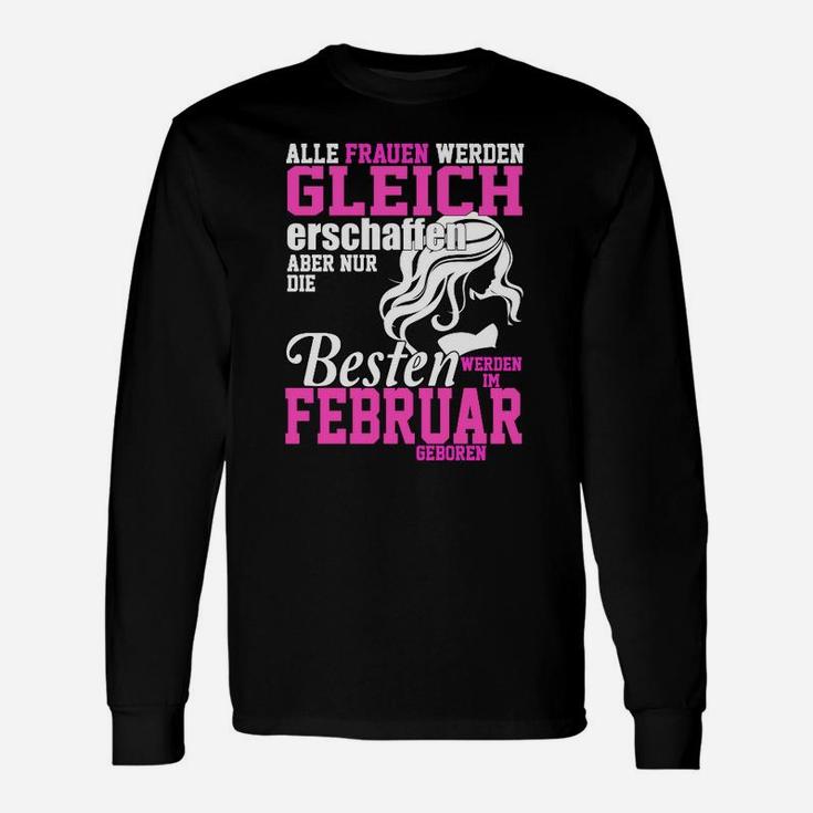 Februar Geburtstag Langarmshirts für Frauen, Schwarzes Motiv-Langarmshirts