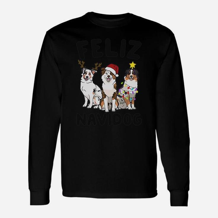 Feliz Navidog Australian Shepherd Dog Christmas Long Sleeve T-Shirt