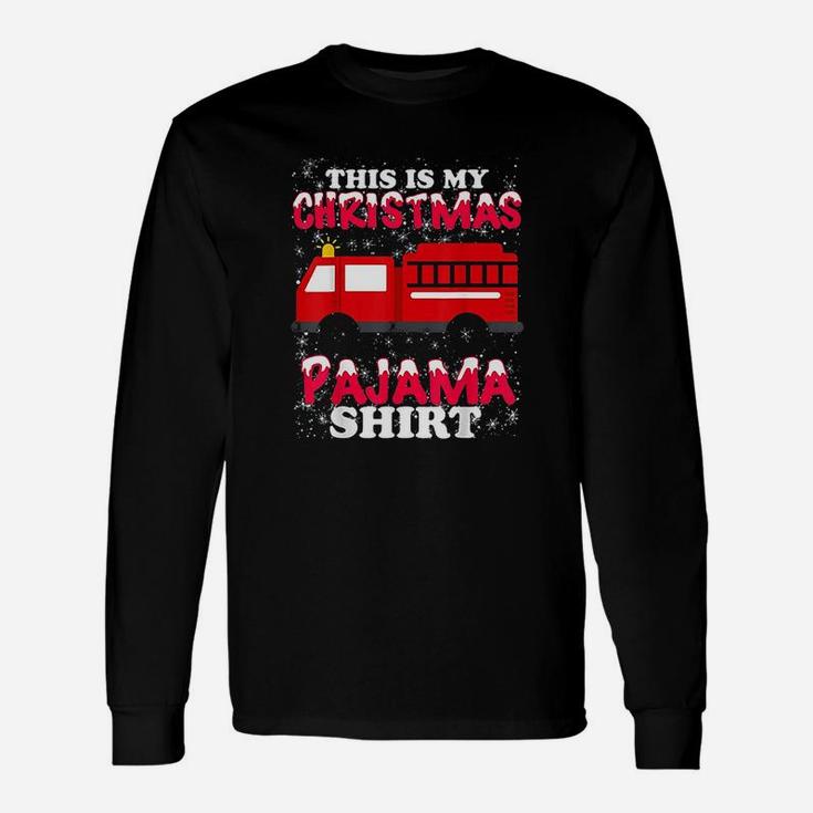 Firefighter Christmas Pajama Fire Truck Fireman Long Sleeve T-Shirt