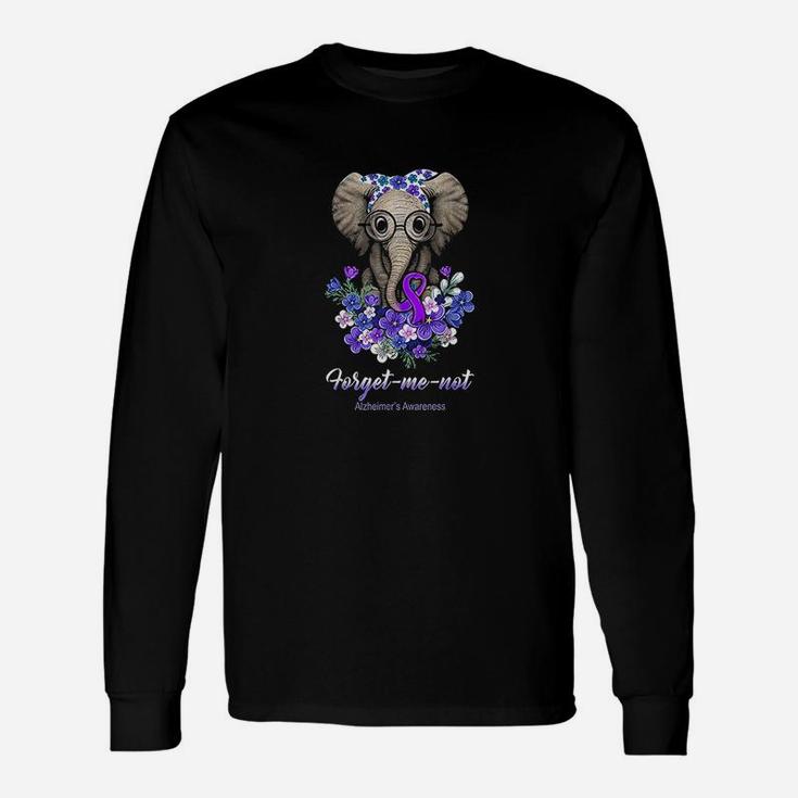 Forget Me Not Alzheimer's Awareness Elephant Flower Long Sleeve T-Shirt