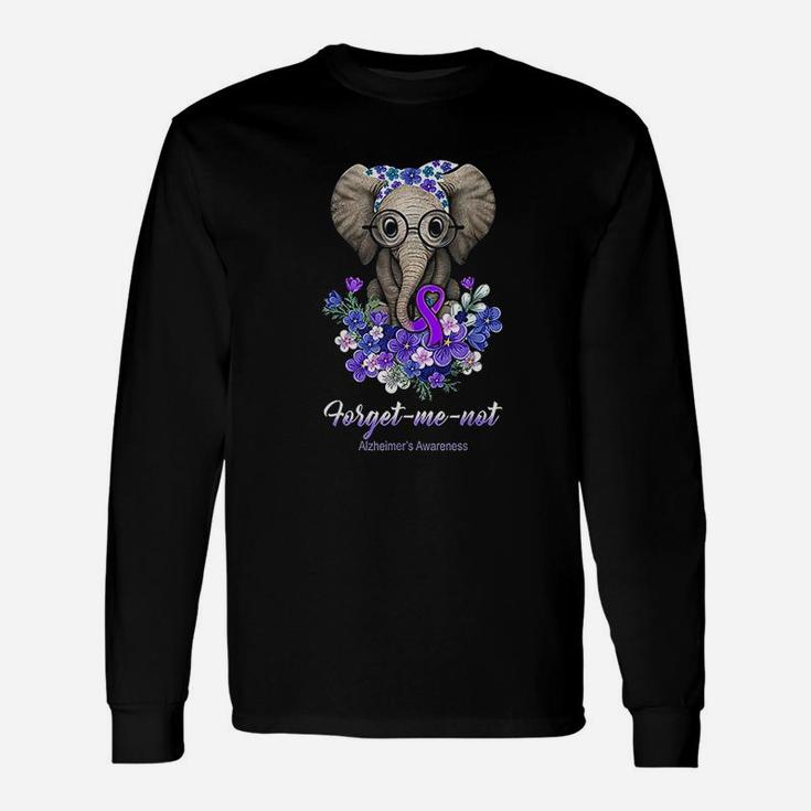 Forget Me Not Alzheimers Awareness Elephant Flower Long Sleeve T-Shirt