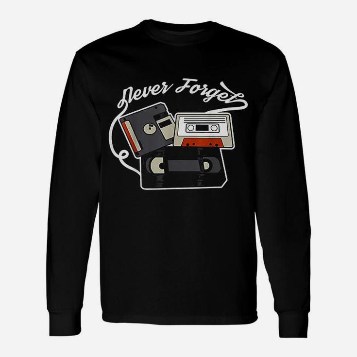 Never Forget Vhs Floppy Disc And Cassette Tapes Long Sleeve T-Shirt