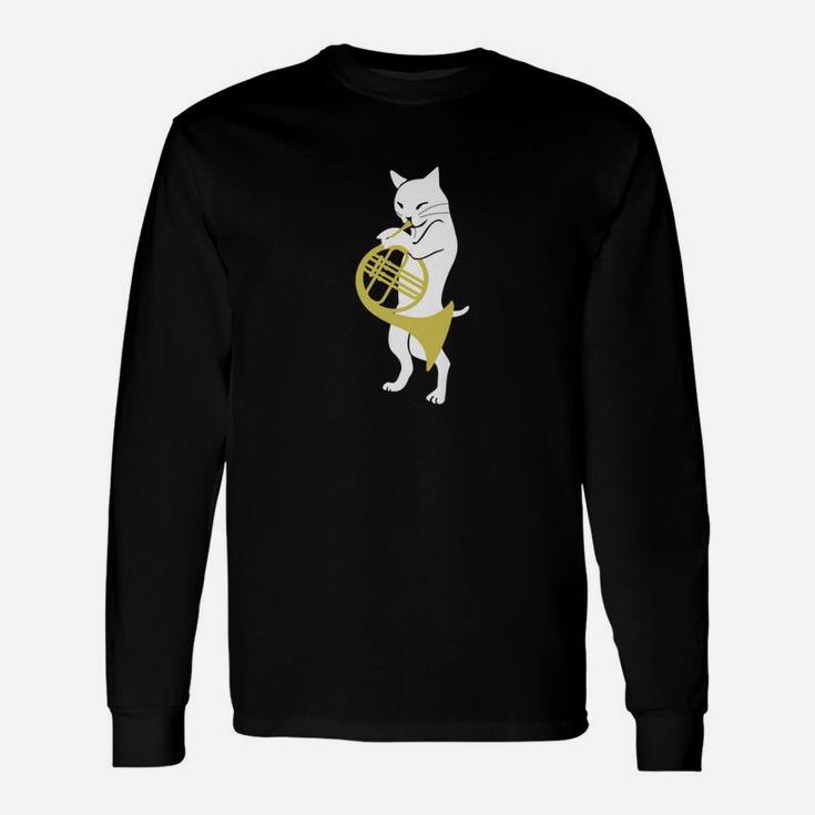 French Horn For Men With Cat French Horn Player Long Sleeve T-Shirt