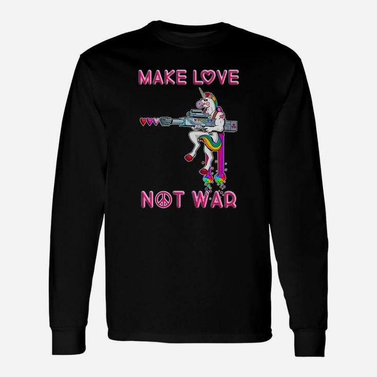 Friedensbotschaft Langarmshirts Unisex, Make Love Not War, Einhorn & Gewehr Design