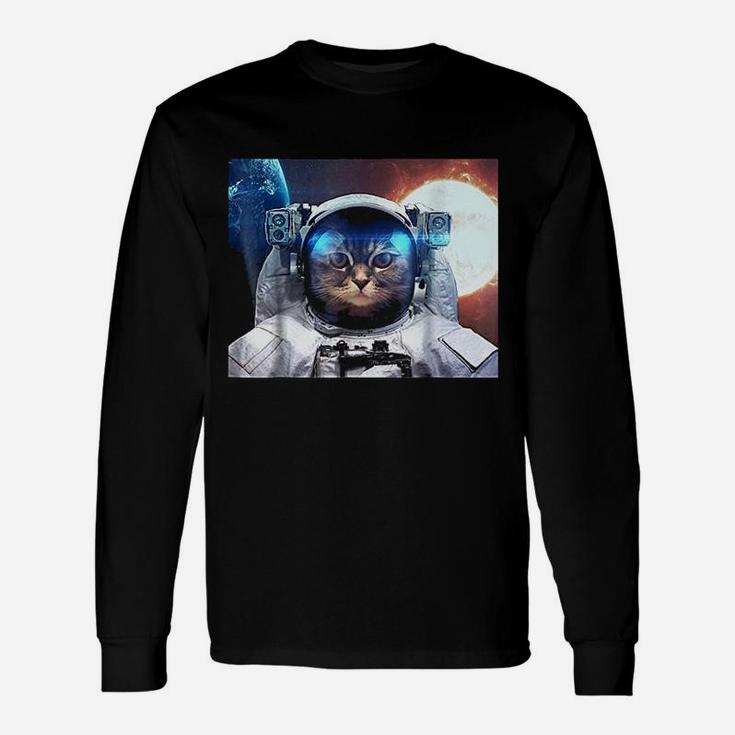 Fun Cat Laser Beam Astronaut Long Sleeve T-Shirt