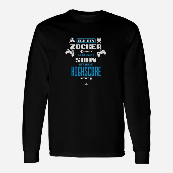 Gamer Langarmshirts Ich bin Zocker, Sohn mit Highscore, Schwarzes Gaming-Langarmshirts