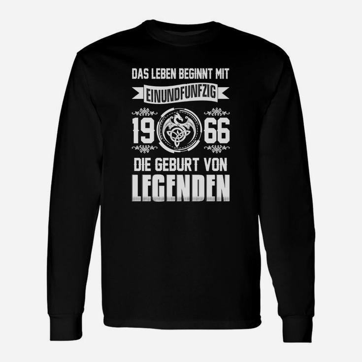 Geburtstags-Langarmshirts Legenden 1966, Leben beginnt bei 51 Design