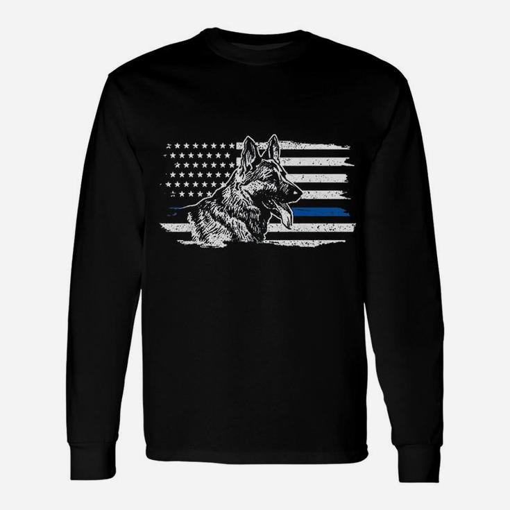 German Shepherd Dog Thin Blue Line Patriotic Police Long Sleeve T-Shirt