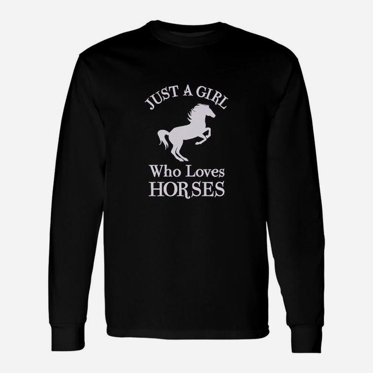 A Girl Who Loves Horses Horse Lover Girls Fitted Long Sleeve T-Shirt
