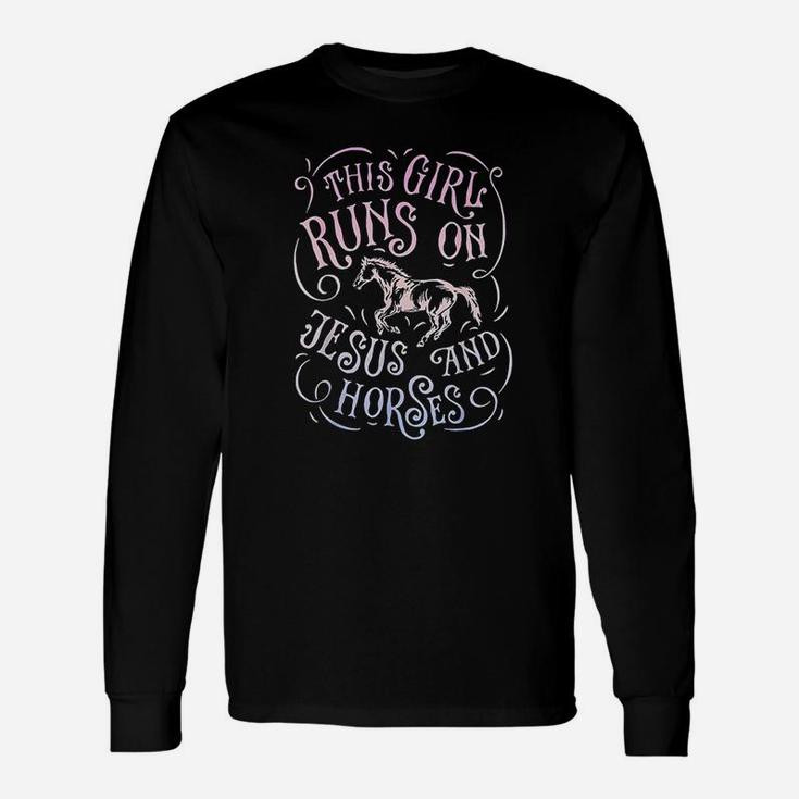 This Girl Runs On And Horses Horse Riding Equestrian Long Sleeve T-Shirt