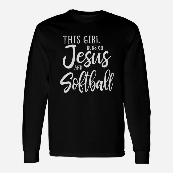 This Girl Runs On Jesus And Softball Christian Long Sleeve T-Shirt