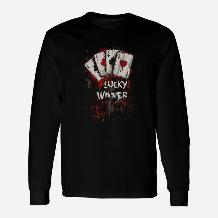 Glücklicher Gewinner Poker Karten Langarmshirts für Herren, Casino Motiv